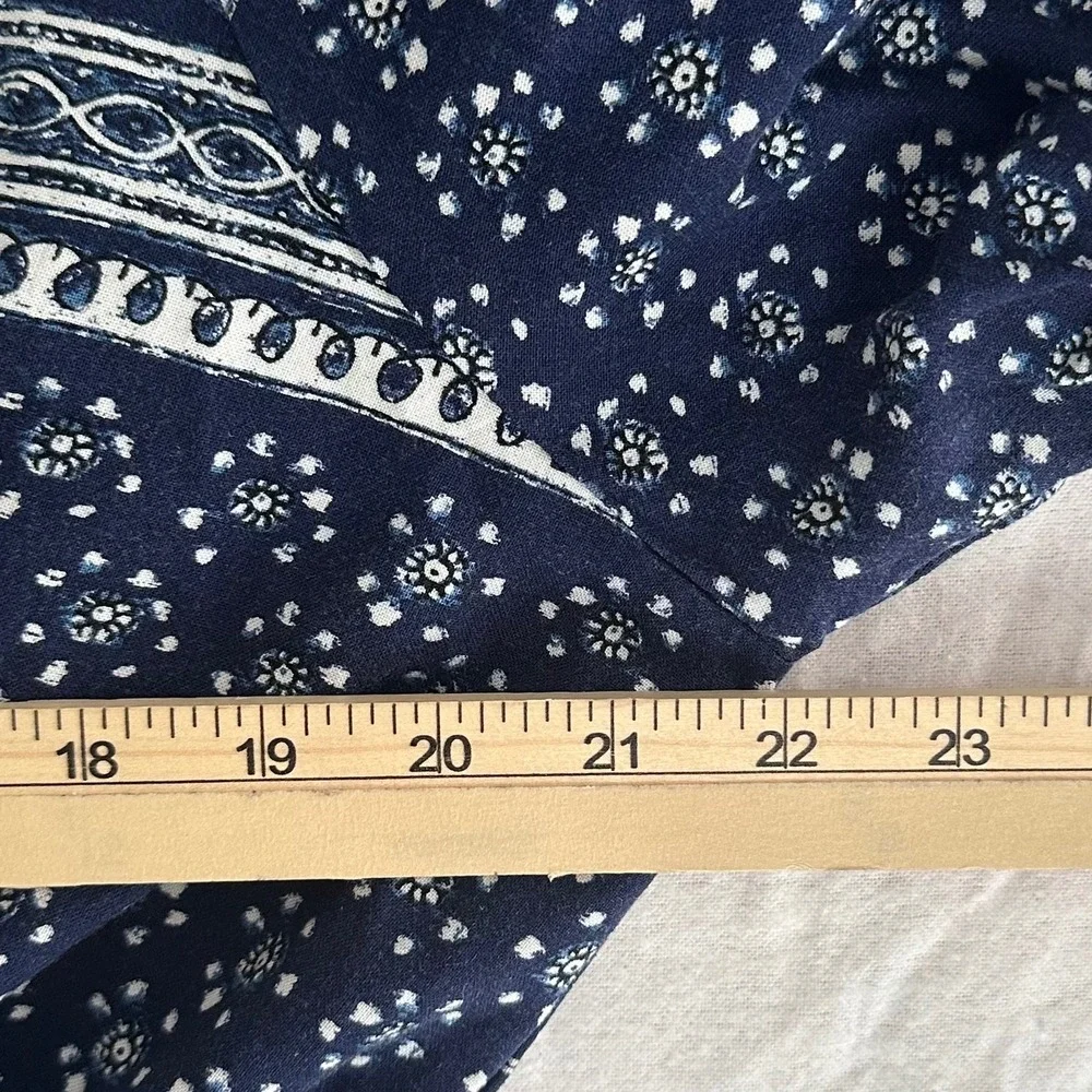 Zara XL Navy Bandana Floral Print Puff Sleeve Linen Blend Peplum Top Prairie